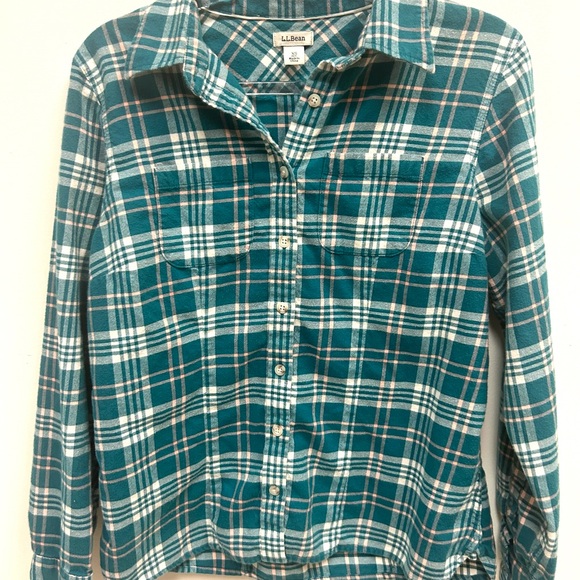 LL bean button down shirt WOMENS XS green plaid 100% cotton flannel warm preppy - Picture 2 of 11